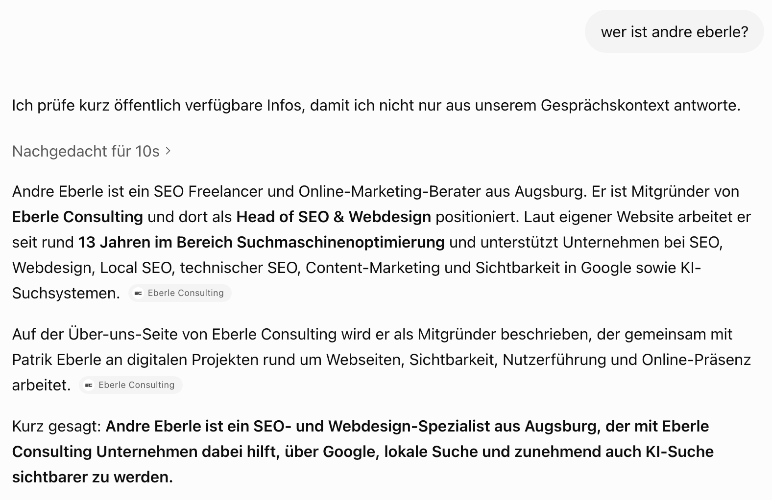 KI-Antwort zur Frage: Wer ist Andre Eberle?